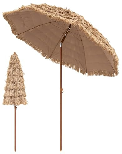1,6M GroßEr Tiki Sonnenschirm Aus Stroh mit Neigungsverstellung, Strandschirm Im Hawaii Stil, Terrassentisch Marktschirm SonnenschüTzender Tragbarer Tropischer Palapa füR Garten Hof Strand,1.6m