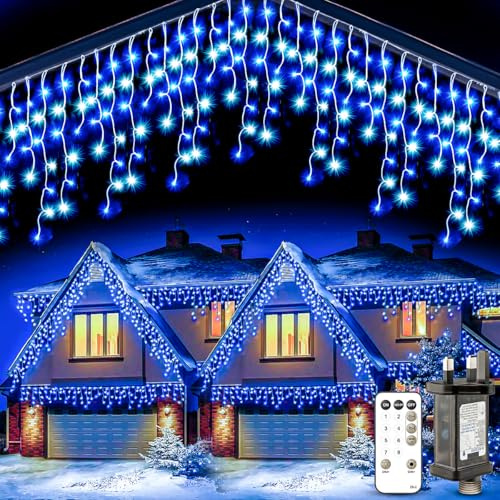 Eisregen Lichterkette Weihnachtsbeleuchtung Außen 15M - LED Warmweiß Beleuchtung Weihnachten Aussen mit Fernbedienung Timer 8 Modi Wasserdicht Lichtervorhang Aussen für Balkon Weihnachtsdeko Draußen