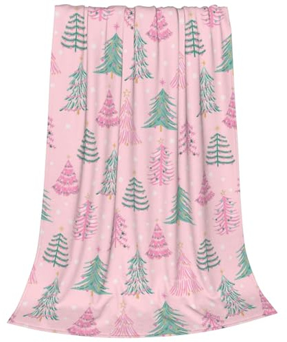 Newhomestyle Couverture plaid en flanelle polaire motif sapin de Noël rose et vert pour femme, confortable, chaude, légère, anti-boulochage, mignonne et douce pour l'hiver, motif flocon de neige pour