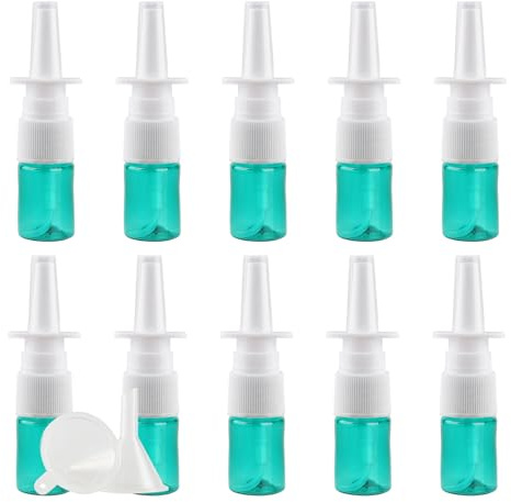 PQPAUTY 10 Pièces Flacon Pulvérisateur Nasal 5ml Vert, Petit Flacon Vaporisateur Rechargeable en Plastique, Spray Nasal Vide pour Huiles Essentielles, Solution Saline, Voyage et Maison