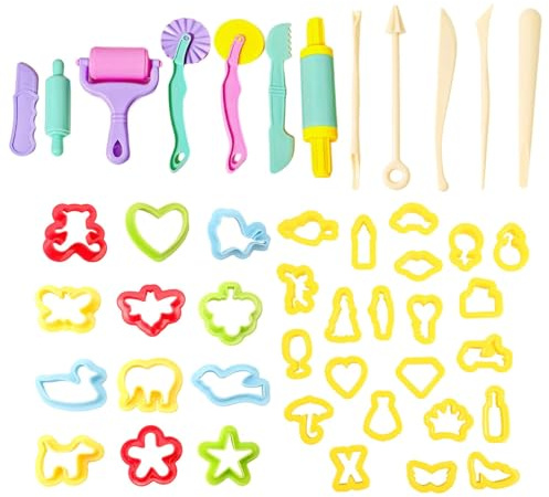46 PCS Playdough Accessories Set, DIY Travel Playdough Set Portable Play Dough Tools Creative Fun Playdoughs Cutters, Yellow Playdoughs Tools with Cutters for Teenager, Suitable for Gifting