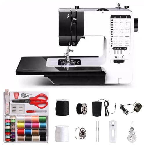 Nähmaschine mit Anschiebetisch, Nähmaschine mit Fußpedal & Nähset, nähmaschine für Anfänger, Tragbare nähmaschines mit LED Licht & Fußpedal, Nähzubehör Set für Kleidung, Bettlaken, Kissenbezüge