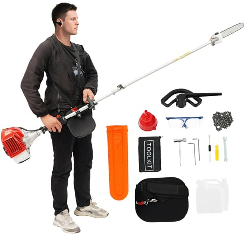 43cm³ Benzin Hochentaster, 1,25kw 1,7PS Teleskopsäge, 2-Takt 2,4–3,5m Teleskop Profi-Astsäge, 6500-8500 U/min Manueller Start Kettensäge, mit 1000 ml Kraftstofftank und 30,48 cm Schwert