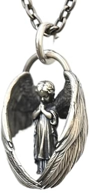 925 Sterling Silber Schutzflügel Kristall Anhänger Erzengel Saint Gabriel Paladin Halskette Herren und Damen Amulett Schmuck – Halskette, für Mädchen,