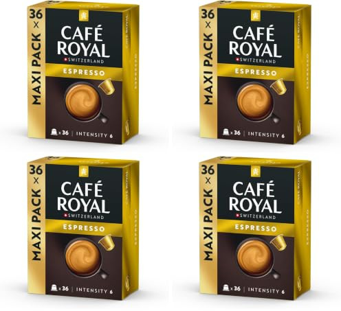 Café Royal Espresso 36 Capsules pour Machine à Café Nespresso (R) - Intensité 5-10 - Capsules de Café certifiées UTZ en Aluminium recyclable (Lot de 4)