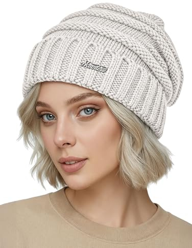 Neverless® Damen Strickbeanie Slouchy Strickmütze ohne Bommel Wintermütze mitUmschlag ungefüttert Grobstrick