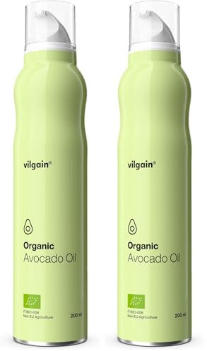 Vilgain Avocadoöl Spray BIO Extra Natives Öl aus Hass & Fuerte Avocados, praktischer Spender, hitzestabil bis 270 °C, ideal für kalte & warme Küche, 100% Avocado Oil Cooking Spray, 200 ml