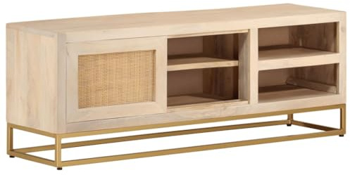 Owoxanthellate TV-Schrank 110x30x40 cm aus massivem Mangoholz & Eisen Modernes Lowboard mit Eisenbeinen für Wohnzimmer Flur Büro Schlafzimmer geeignet