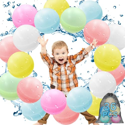 36 Wiederverwendbare Wasserbomben,Schnell Nachfüllende Silikon Wasserbomben für Kinder und Erwachsene,Wasserspielzeug, Wasserballons für Outdoor,Schwimmbad,Wasserpark,Party