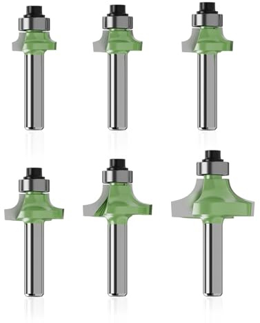 CSOOM 6 Stück Abrundfräser 8mm Schaft Standard Rundfräser Set, Runde Über Fräser Bits, Holzfräser Werkzeug Holzbearbeitungsset mit Kugellager Rundkante Fräser