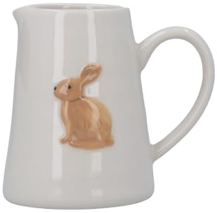 Gisela Graham Mini Serving Jug, Embossed Easter Bunny Design, White Stoneware, 100ml