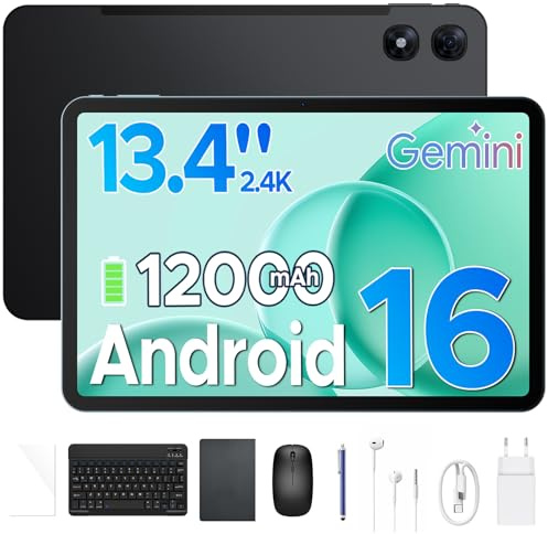 P13 Pro Tablet 13 Pollici, IPS 2.4K, 120Hz, T7280 Octa-Core, 48GB+256GB(TF 2TB), 12000mAh/18W, 16MP+8MP, 4G LTE, Gemini AI Tablet android 16, Face ID/WiFi5/GPS/FM/con Tablets Tastiera e Penna - Nero