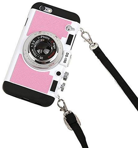 Black Lemon Emily in Paris Handyhülle für iPhone 7/8 Hülle 3D Vintage Kamera Weiche Silikon iPhone Hülle mit Umhängeband Lang Abnehmbar Stoßfest Schutzhülle Case Cover für Männer Frauen, Rosa