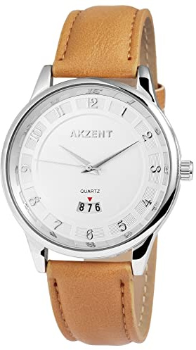 Akzent Herren-Uhr Kunstleder Dornschließe Datum Analog Quarz 1900019 (braun)