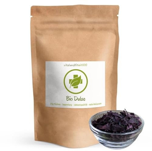 vitalundfitmit100 Bio Dulse Flocken getrocknet 25 g – Rotalgen, Algenflocken, Rohkost