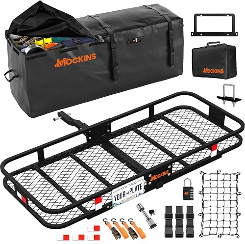 Mockins Attelage robuste 152,4 x 50,8 x 15,2 cm Support plaque d'immatriculation Sac cargo imperméable 4,8 m³ Porte-attelage pliable résistant