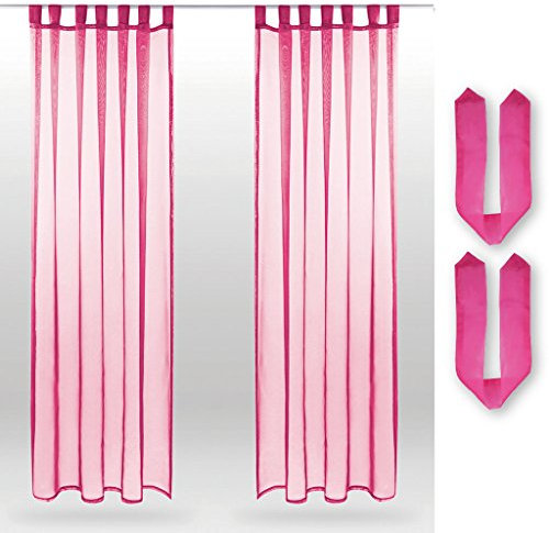 Bestlivings Noella, tenda decorativa trasparente in voile, 140 x 145 cm, confezione da 2 pezzi, accessori per la casa (rosa, fucsia/con fermatenda)