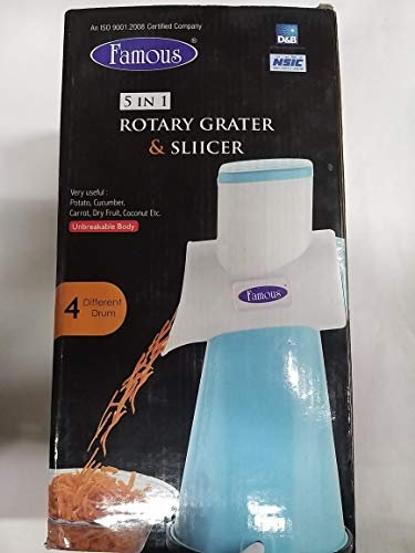 Rotary Grater & Slicer Mandoline Slicer 4 Sharp Stainless Steel Blades Suction Base Unbreakable Body Drum Cheese Grater, Manual Hand Cheese Almond, Salad, Vegetable Shredder Slicer Grater