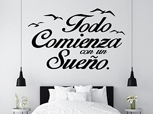 Vinilo Decorativo Pared Frases Todo Comienza Con Un Sueño | Varias Medidas 155x129cm | Pegatina Adhesiva Decorativa de Diseño Elegante