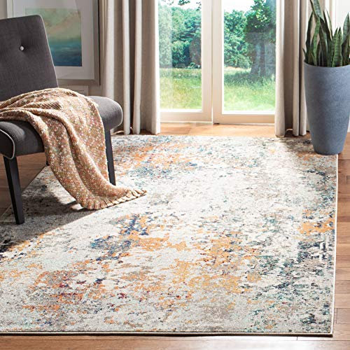 SAFAVIEH Modern Teppich für Wohnzimmer, Esszimmer, Schlafzimmer - Madison Collection, Kurzer Flor, Grau und Beige, 160 X 229 cm
