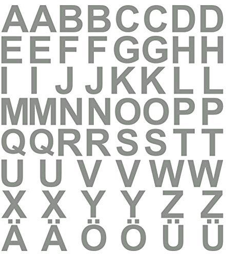 kleb-drauf® | 58 Buchstaben, Höhe je 2,5 cm | Grau - matt | Wandtattoo Wandaufkleber Wandsticker Aufkleber Sticker | Wohnzimmer Schlafzimmer Kinderzimmer Küche Bad | Deko Wände Glas Fenster Tür Fliese