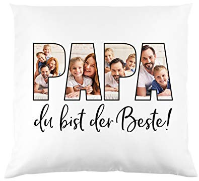 Herz & Heim® Außergewöhnliches Fotokissen mit eigenen Fotos für Mama und Papa, Oma oder Opa Bester Papa
