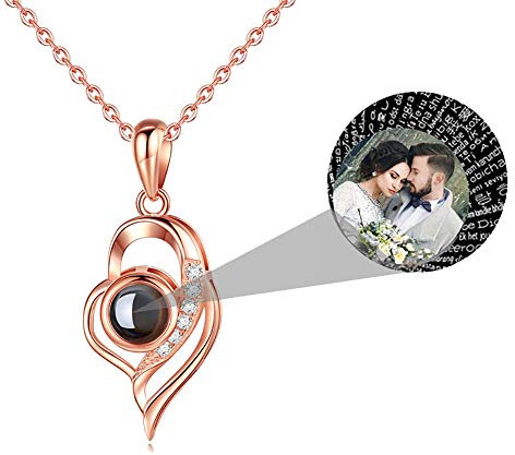LuBHnna Projektionskette Ich Liebe Dich in 100 Sprachen Individueller Name und Foto Anhänger Halskette 925 Sterling Silber Personalisierter Schmuck für Frauen