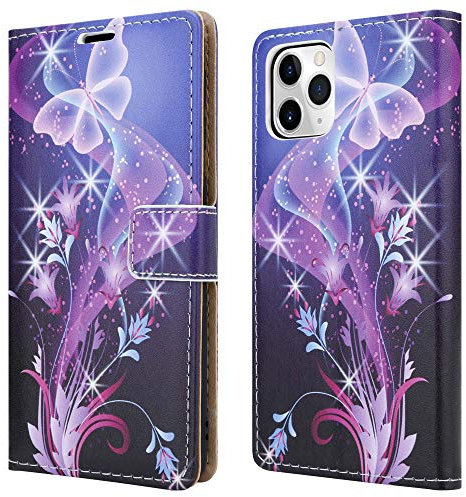 Premium Leather Cover For Apple iPhone 11 Pro Max (6.5) Phone Case, Magnetic Closure Full Protection Book Design Wallet Flip With [Card Slots] and [Kickstand] - Butterfly