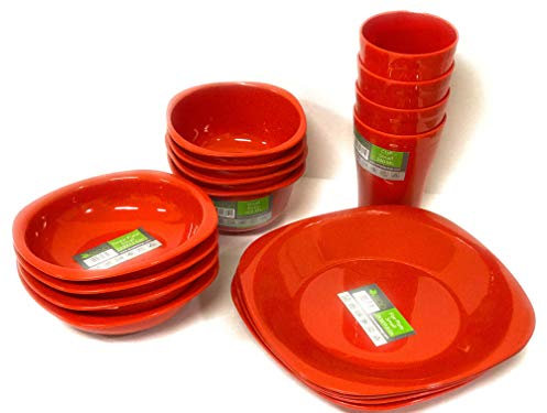 Small Plastic Dinnerware Set 16 Pcs (Red)