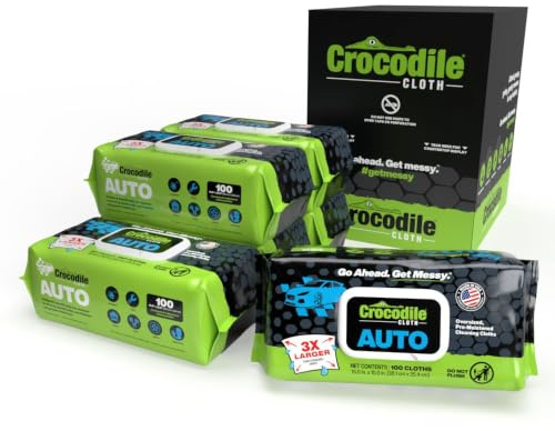 Crocodile Cloth Lingettes nettoyantes pour voiture – 600 paquets (6 paquets de 100) XL 38,1 x 25,4 cm – Lingettes robustes pour dégraissant moteur, détails, pneus, outils et projets de bricolage