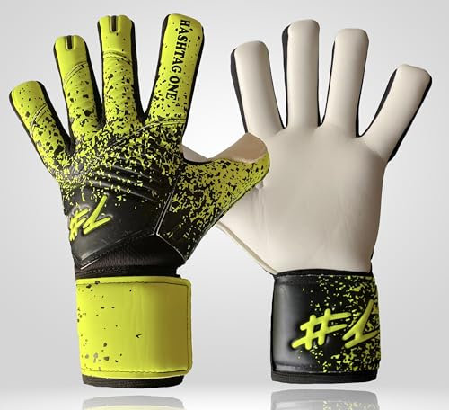 #1 HashtagOne Hyper Grip Torwarthandschuhe Kinder - deutsche Markenqualität - Fussball Torwarthandschuhe für Kinder + Erwachsene - Torwarthandschuhe Unisex, Torwarthandschuhe Herren (Gelb Schwarz, 7)