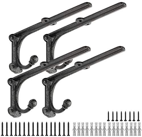 Rustikale schwebende Regalhalterung, 20,3 cm, Gusseisen-Regalhalterungen für Wandregale, robuste Regalhalterungen, dekorative Regalhalterungen mit Haken, 4 Stück