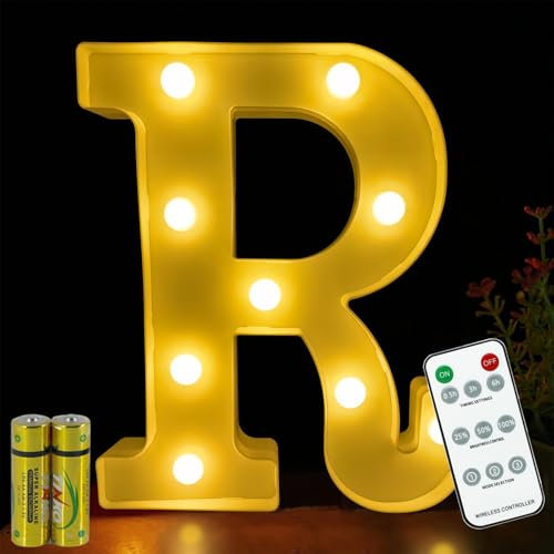 Buchstaben Lichter HONPHIER® Buchstabe Lampe Fernbedienung Alphabet Lampe LED Brief Beleuchtung Buchstabe Licht Beleuchtete Buchstaben Nachtlichter Dekoration für Geburtstag Party Hochzeit (R)