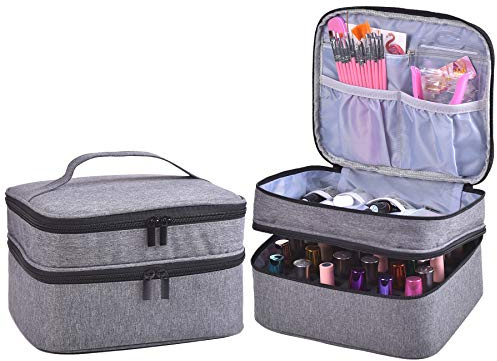 ZFZGFRCS Nail Polish Organizer- Holds 30 Bottles Nail Supply Organizers and Storage Double-layer Nail Polish Carrying Case Nail varnish Organizer Nail Polish Storage Bag with Handle (Grey)