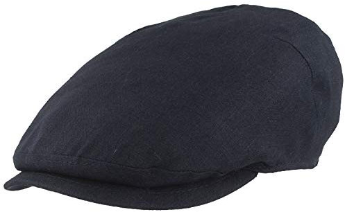 Breiter Herren Schiebermütze, Flatcap, Schirmmütze, 100% Leinen, Futter 100% Baumwolle, Leicht & Bequem Marine 55
