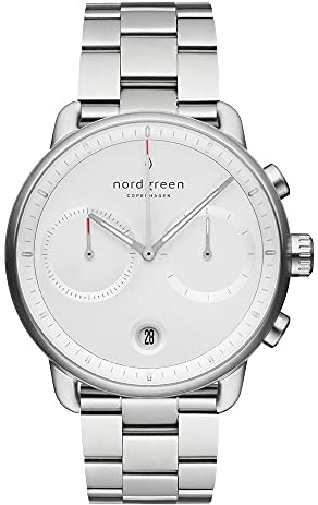 Nordgreen Skandinavische Design Herren Uhr Analog Quarz Silber | Weißes Ziffernblatt | Silbernes, auswechselbares 3-Link Armband | Modell: Pioneer