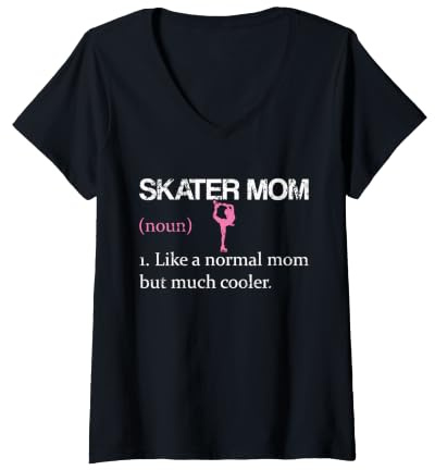 Women's Figure Skating Mum Funny Cute Women Ice Skate Skater Mom V-Neck T-Shirt