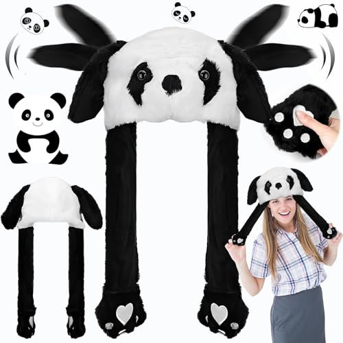 Weploda Lustige Tiermütze Warm, Plüsch Hut Sehr Interessant, Panda Kappe Plüsch Party, Süße Warme Ohrkappen Aus Plüsch für Partys, Geeignet für Männer und Frauen, Weiß, 30