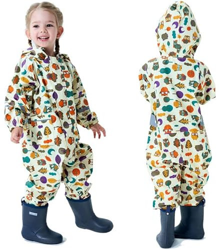 Fewlby Tuta Impermeabile Bambini Tuta Pioggia Bambina Antipioggia con Cappuccio Poncho Impermeabile Ragazze Ragazzi Giacche da Pioggia con Cappello Trasparente per 1-3 Anni