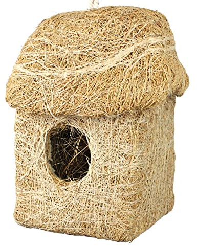 GK Global Kitchen Hand-Woven Bird Rooster House Fibre Roosting Pouch Pockets Bird Nesting Boxes Hanging Bird Hut Nest Box for Outside Outdoor Garden Small Wild Birds Hummingbirds Finch (CLASSIC HUT)