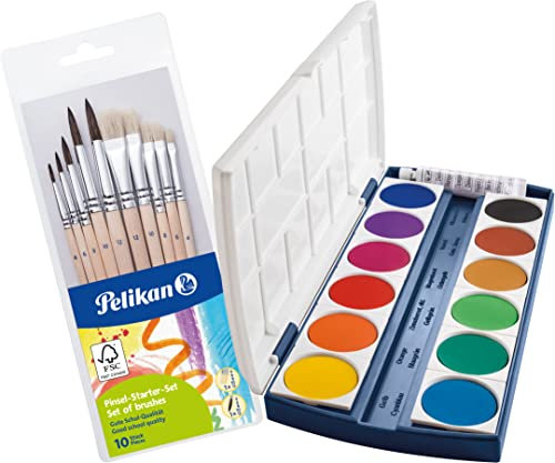 Herlitz 10116655 Schulmalfarben bzw. Deckfarbkasten, 12 Farben inklusive Deckweiß + Pinselset groß