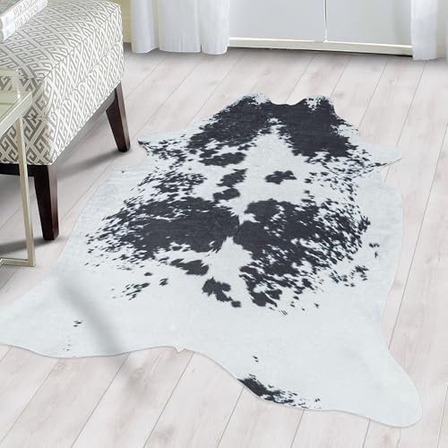 SIMPEX Kunstfell Teppich, Rindsleder Imitat, Teppich Schwarz, 100 x 135 cm, Kunstfell Teppich, Teppich Wohnzimmer