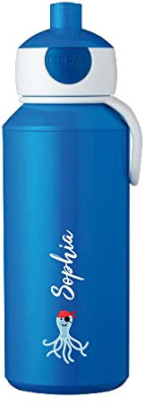 4youDesign blaue Trinkflasche-Tier-Piraten- personalisiert mit Namen I Campus mit Bento-Box & Gabel I Jungen & Mädchen
