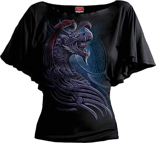 Spiral - Dragon Borne - Boat Neck Bat Sleeve Top Black - S