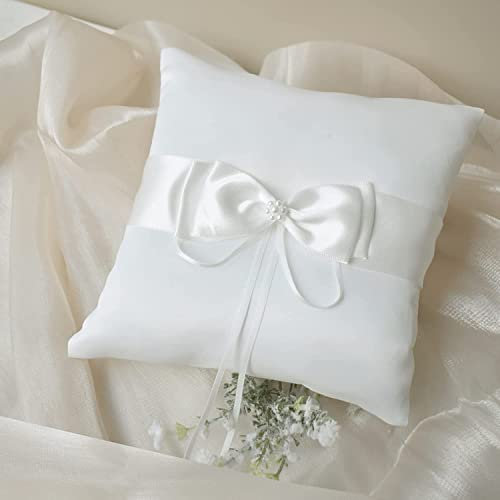 Norhogo cuscino fedi nuziali, 20 * 20cm Cuscini Portafedi Cuscino, per Anelli e Anelli con Bellissimo Fiocco e Perla Simulazione, Come Regalo per la Persona Amata, Un amico, Bianco