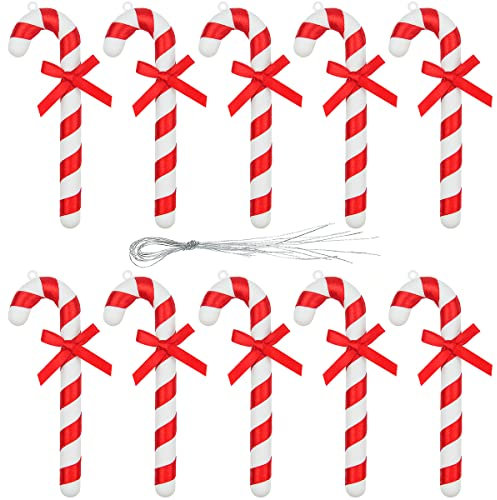 Fantasyon 10pcs 13cm Christmas Glitter Candy Cane Decorations Christmas Tree Decorations Shiny Christmas Concepts Colorful Christmas Hanging Ornaments with Bowknots Ribbon for Christmas Wedding Party
