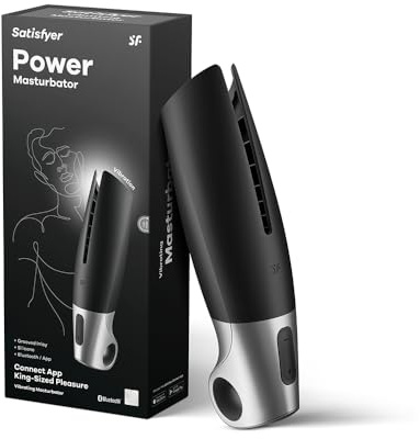 Satisfyer Power Masturbator | Sex Toy Pocket Pussy | Glans and Penis Vibrator with App | Ribbed Structure | Masturbate in 14 Vibrations Extreme to Quiet | Sex-Toy for Men