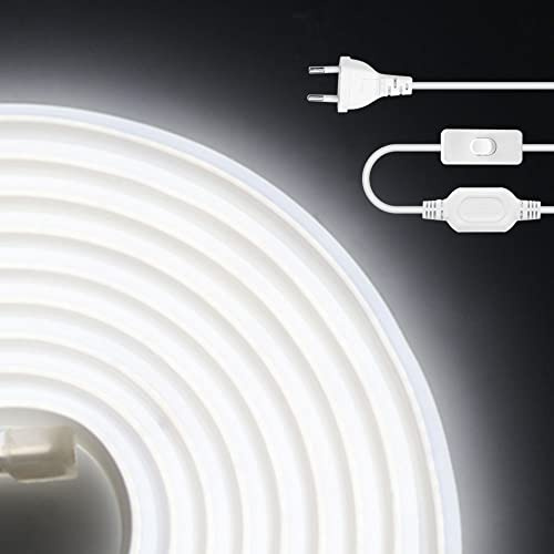 HEGEHE 230V COB Neon LED Streifen mit Schalter, IP65 Wasserdicht Superhell Hohe Dichte 288leds/m Flex LED Lichtband für Innen Aussenbereich Festival DIY Deko (Weiß, 1M)