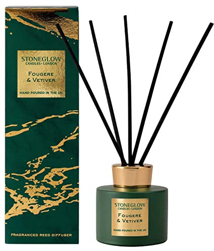 Stoneglow Luna Collection - Fougere & Vetiver 120ml Scented Reed Diffuser - Green & Gold