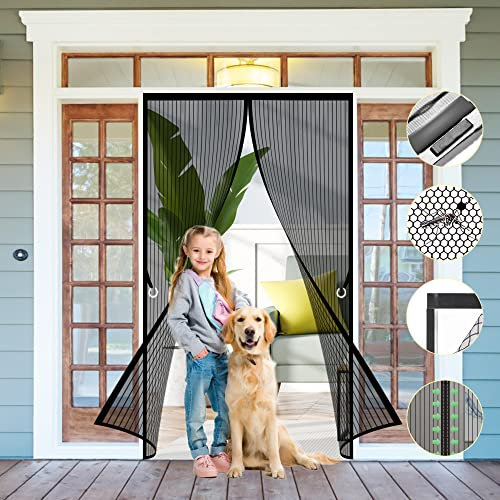 Magnet Fliegengitter Tür Balkontür Insektenschutz 75 x 230 cm, Magnetvorhang Moskitonetz, Insektengitter Lamellenvorhang Magnetvorhang, für Balkontür Wohnzimmer und Terrassentür Ohne Bohren, Schwarz